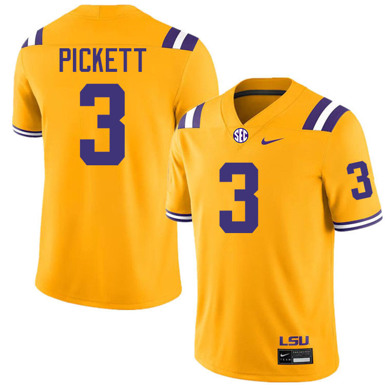 #3 DJ Pickett LSU Tigers Jersey,Louisiana State University Tigers Football Jersey-Gold